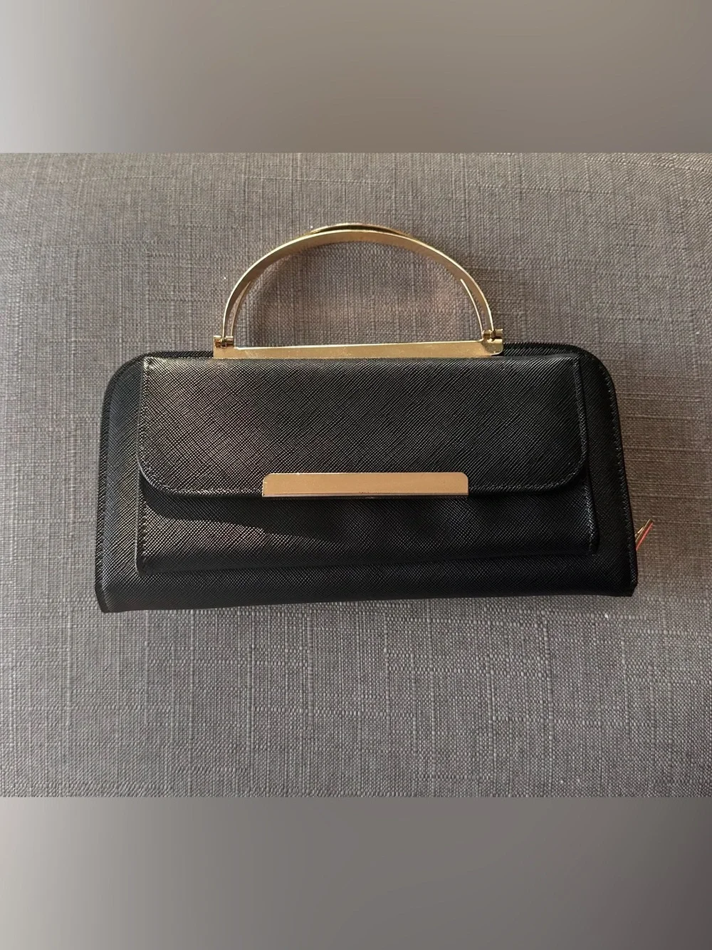 Women’s Black Handheld Clutch with Gold Accent